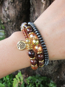 Spessartine Garnet Gemstone Mala Bracelet for Confidence, Grounding + Balance