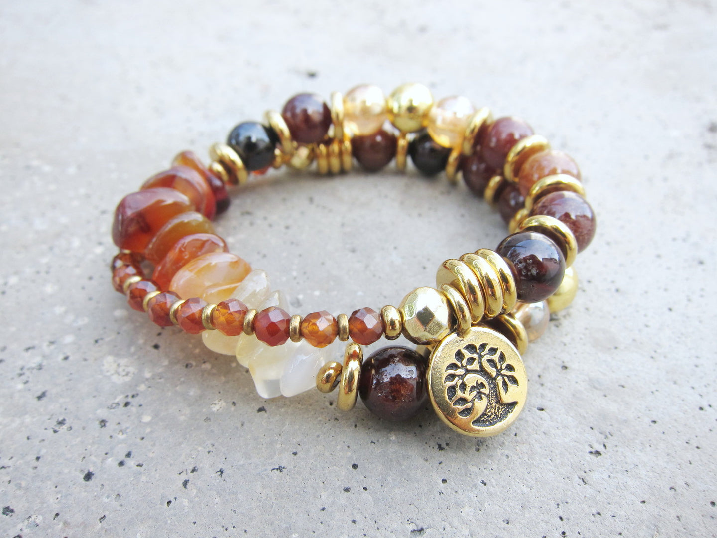 Spessartine Garnet Gemstone Mala Bracelet for Confidence, Grounding + Balance