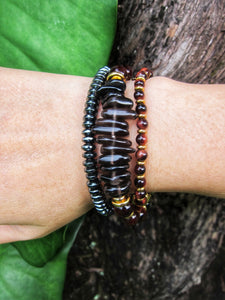 Confidence, Calming + Protection Mala Bracelet - Red Tiger Eye and Smoky Quartz