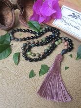 SALE - Bohemian Black Gold Obsidian, Unakite, Bloodstone Beaded Mala Tassel Necklace