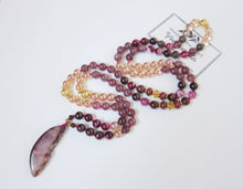 SALE - Garnet, Lepidolite, Aura Angel Quartz Necklace w/ Red Fuchsia Agate Pendant