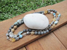 Natural Larimar, Citrine Stainless Steel Clasp Necklace