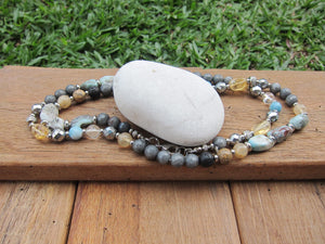 Natural Larimar, Citrine Stainless Steel Clasp Necklace