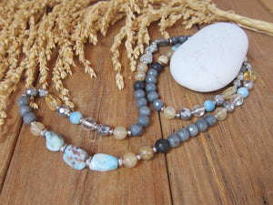 Larimar, Citrine Stainless Steel Clasp Necklace