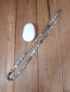 Natural Larimar, Citrine Stainless Steel Clasp Necklace