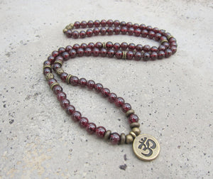 108 Bead Mala Necklace in Red Garnet - (convertible to Bracelet)