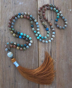 SALE - Long Tassel Mala Necklace in Jasper Stones