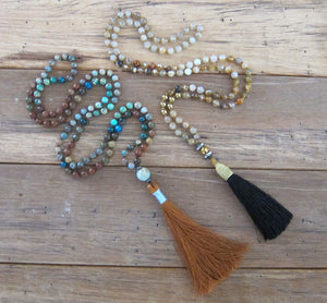 SALE - Long Tassel Mala Necklace in Jasper Stones