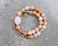 The sun-kiss, sun-ripe mala bracelet in orange botswana lace agate, sunstone and rose quartz
