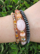 Sun riped sunstone mala bracelet in rose quartz, moroccan agate and lace agate