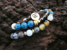 27 Bead Mala in Blue Apatite, Aquamarine, Honey Mustard Tiger Eye Bracelet