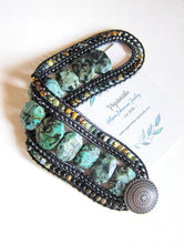 African turquoise and honey mustard imperial jasper finished 5 row cuff beaded bracelet