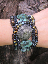 Imperial Turquoise Gemstone - 5 Row Cuff Leather Wrap Bracelet (fits wrist size 7.5 to 8 inch)