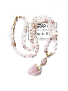 The Pink Goddess Mala Necklace in Rose Quartz Pendant