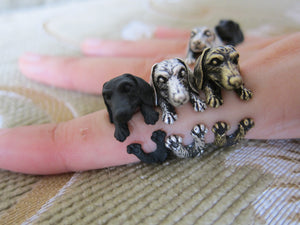 Animal Dachshund Dog Ring; Animal Wrap Ring; Puppy Dog Ring; Adjustable Puppy Dog Ring; - yogisnista