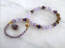 Amethyst, Chevron Quartz in 27 Bead Mala Bracelet (Feb Birthstone)