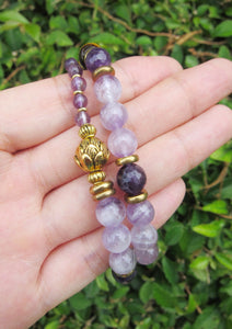 Amethyst, Chevron Quartz in 27 Bead Mala Bracelet (Feb Birthstone)