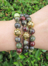 Dragon Bloodstone Lotus Charm Mala Bracelet