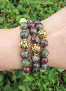 Bloodstone Lotus Charm Mala Bracelet