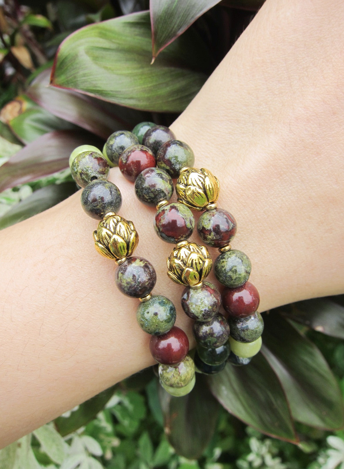 Bloodstone Lotus Charm Mala Bracelet