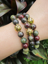 Dragon Bloodstone Lotus Charm Mala Bracelet