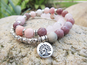 Kunzite, Lepidolite, Pink Opal Energy Wrist Mala Bracelet