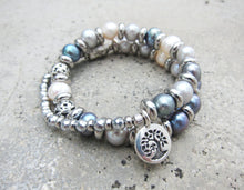 Balinese Baroque Grey Blue White Pearl Mala Bracelet - Balance, Fertility, Calming, Happiness