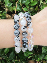 Black White Tourmaline Quartz Single Mala Bracelet