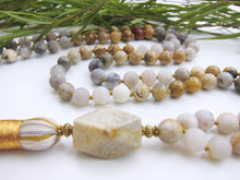 SALE - Fossil Coral, Crazy Agate, Jasper Mala Tassel Necklace