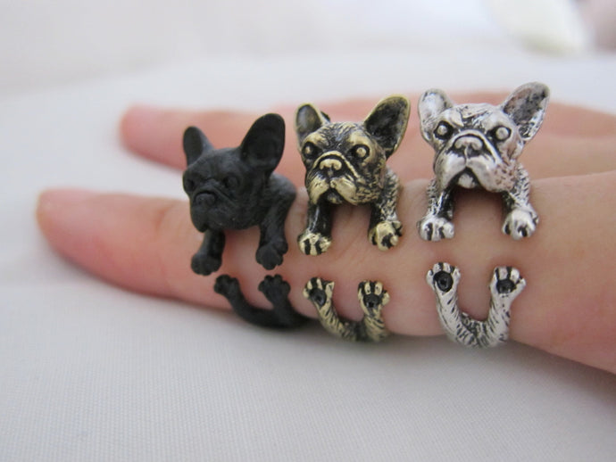 Animal French Bulldog Ring (available in 3 colors); Unique Realistic Frenchie Dog; French Bullie Ring; - yogisnista