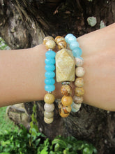 3 piece set - Fossil Coral, Jasper, Amazonite, Teal Blue Jade Mala Bracelets