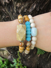 3 piece set - River Stone, Fossil Coral, Teal Blue Jade Mala Bracelets