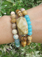 3 piece set - Fossil Coral, Jasper, Amazonite, Teal Blue Jade Mala Bracelets