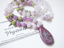 SALE - Bohemian Selenite, Kunzite Mala Beaded Jasper Pendant Necklace