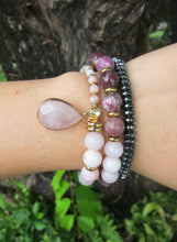 Plum Tourmaline, Pink Opal, Rose Quartz + Lepidolite in 27 Bead Mala Bracelet