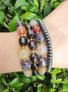 SALE - AAA Colourful Mix Quartz Barrel Bead Mala Bracelet