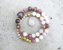 Plum Tourmaline, Pink Opal, Rose Quartz + Lepidolite in 27 Bead Mala Bracelet