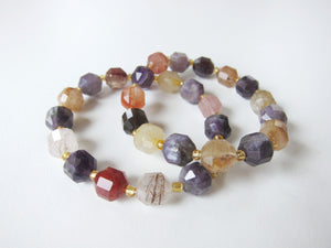 SALE - AAA Colourful Mix Quartz Barrel Bead Mala Bracelet