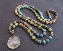 Rustic Bohemian Natural Quartz Pendant Beaded Necklace