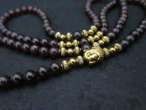 Black Onyx or Red Garnet Buddha Mala Beaded Bracelet/Necklace