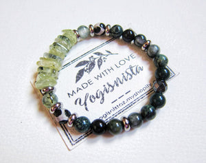 2 piece set - Prehnite, Green Bloodstone, Green Serpentine Jasper Mala Bracelets