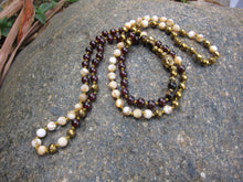 Mother of Pearl, Red Garnet, Gold Hematite Boho Necklace