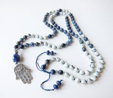 108 Mala Necklace - Love and Patience Blue Hamsa