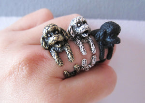 Animal Poodle Dog Ring; Animal Wrap Ring; Cute Puppy Dog Ring; Adjustable Puppy Dog Ring; - yogisnista