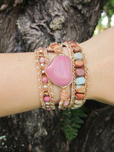 Pink Rhodonite Stone 3X Wrap Bracelet