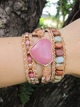 Pink Rhodonite Stone 3X Wrap Bracelet