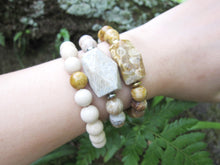 2 piece set - River Stone and Fossil Coral Guru Mala Bracelet