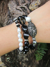 3 piece set - Black Onyx, Agate, Baroque Freshwater Pearl Energy Mala Bracelets