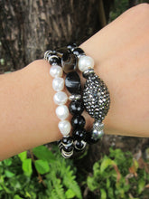 3 piece set - Black Onyx, Agate, Baroque Freshwater Pearl Energy Mala Bracelets