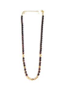 Red Tiger Eye, Aura Quartz Beaded Necklace in Stainless Gold Clasp